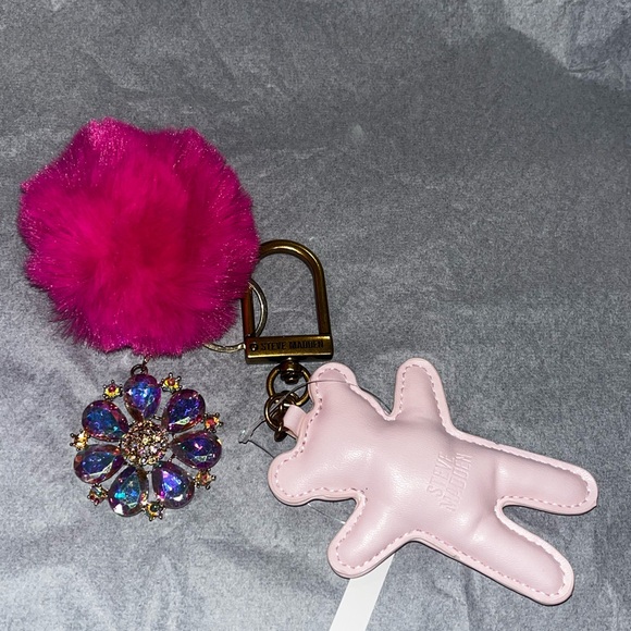 Steve Madden Pink Bear / Pom Pom Bling Bag Charm NWT - Picture 8 of 15